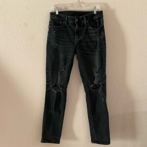 American Eagle Slim Fit Airflex+ Denim Jeans Distressed Black Men’s Size 30x32